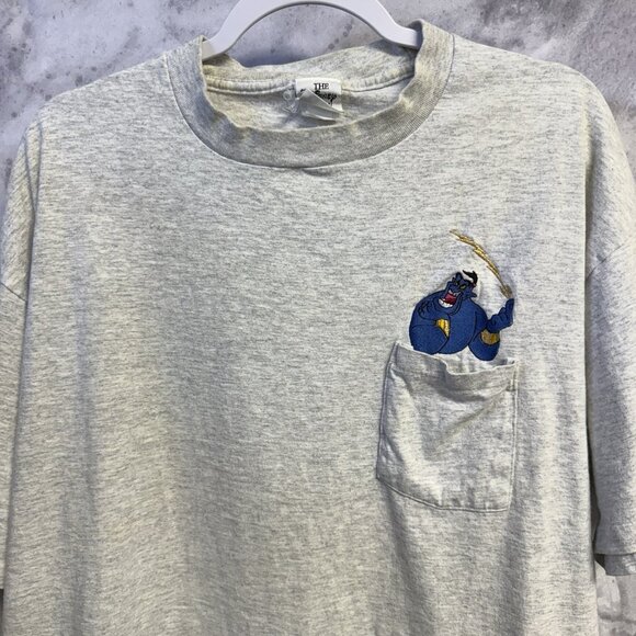 Vintage Disney Aladin Genie T Shirt Mens XL 24.5x28.5 Embroidered Pocket Tee 90s - Picture 1 of 16